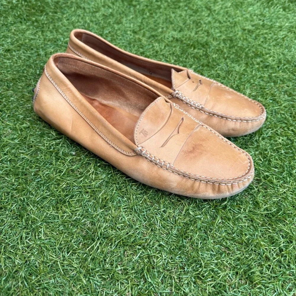 Tods Gommino Driving Loafers Tan Leather Mens‎ Size 39.5 Italy Penny Brown